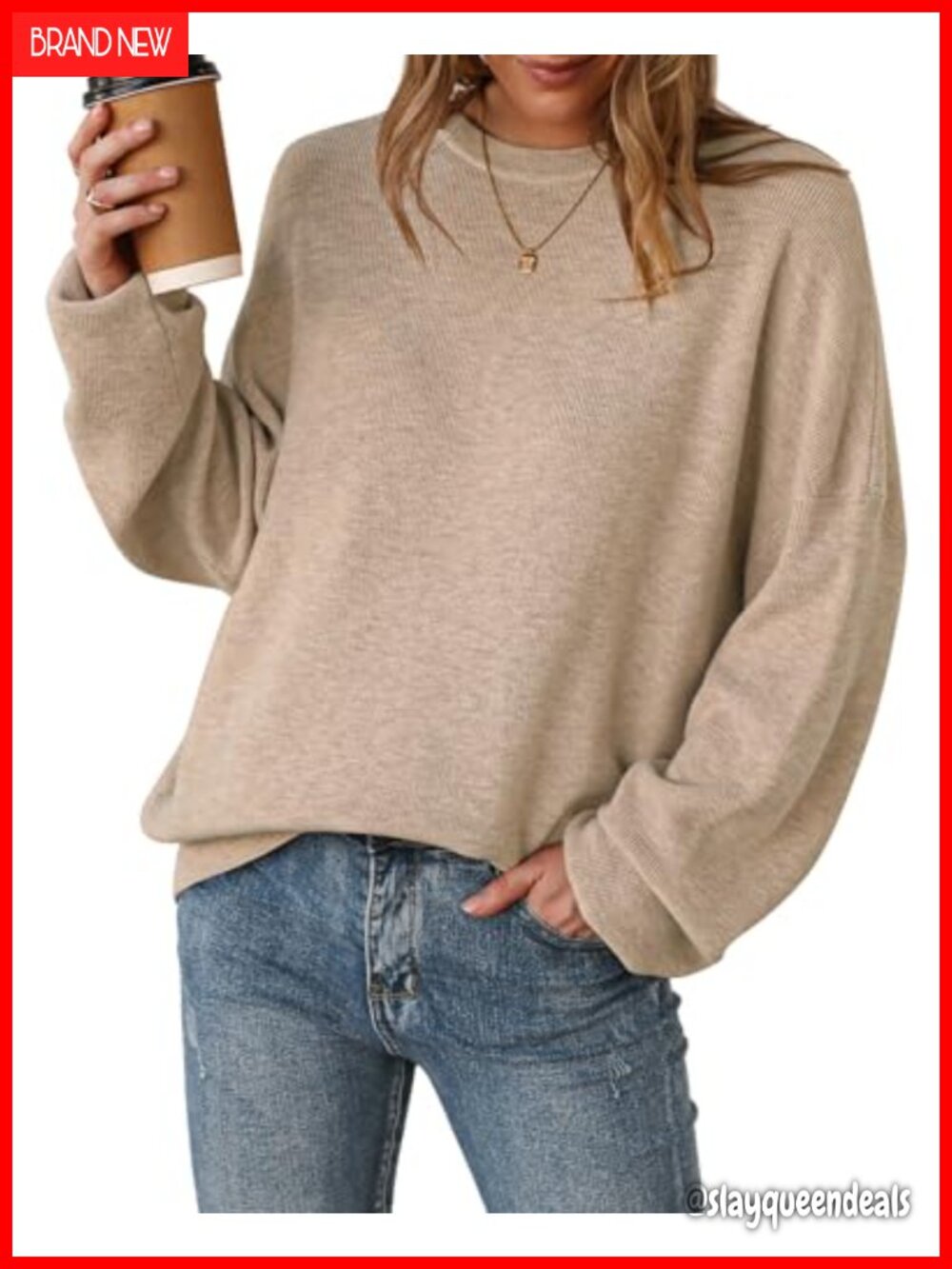 Women's Wool Blend Oversized Sweater Crewneck Long Sleeve